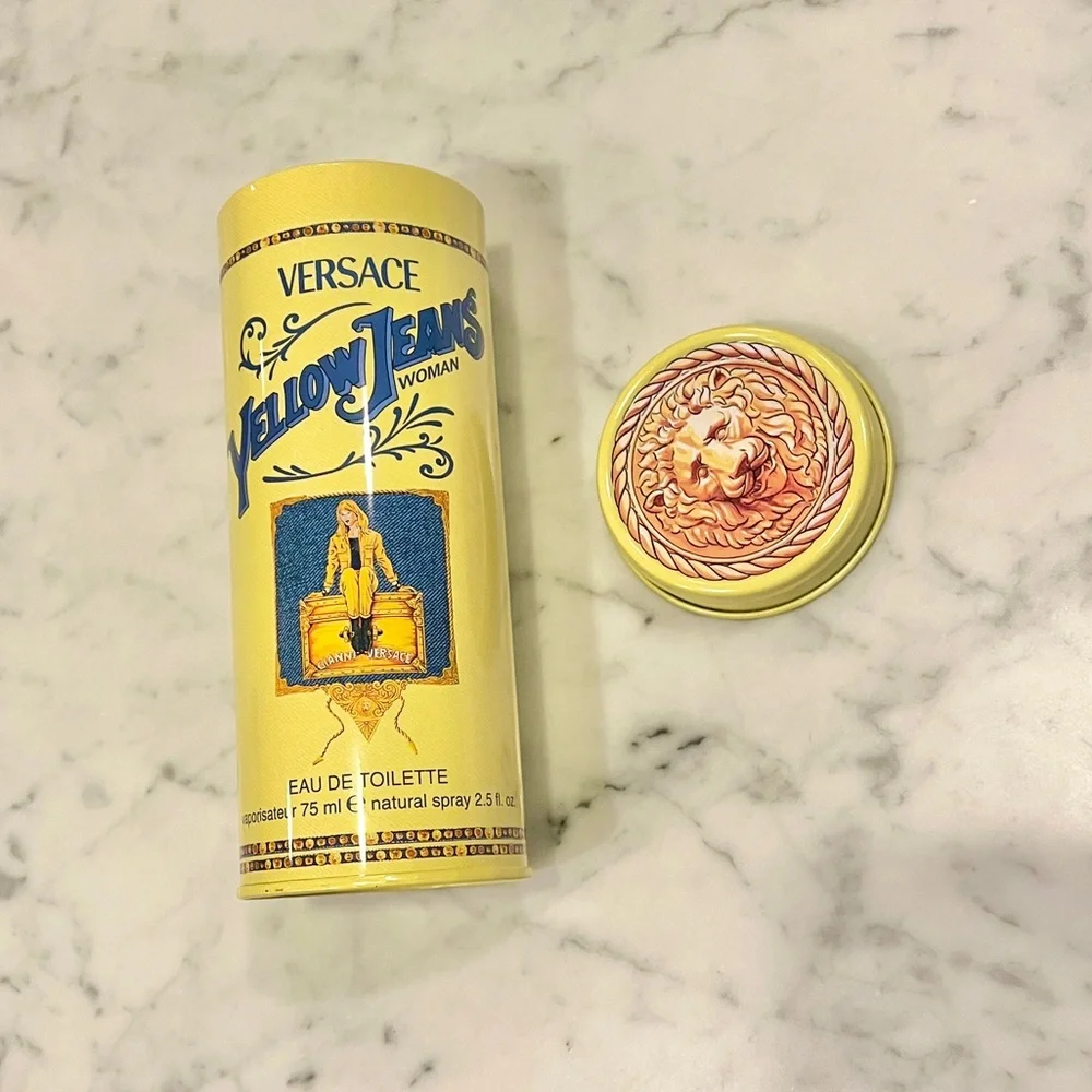 Vintage 90’s Gianni Versace Yellow Jeans Large Storage Tin - Tin Only - Picture 3 of 7